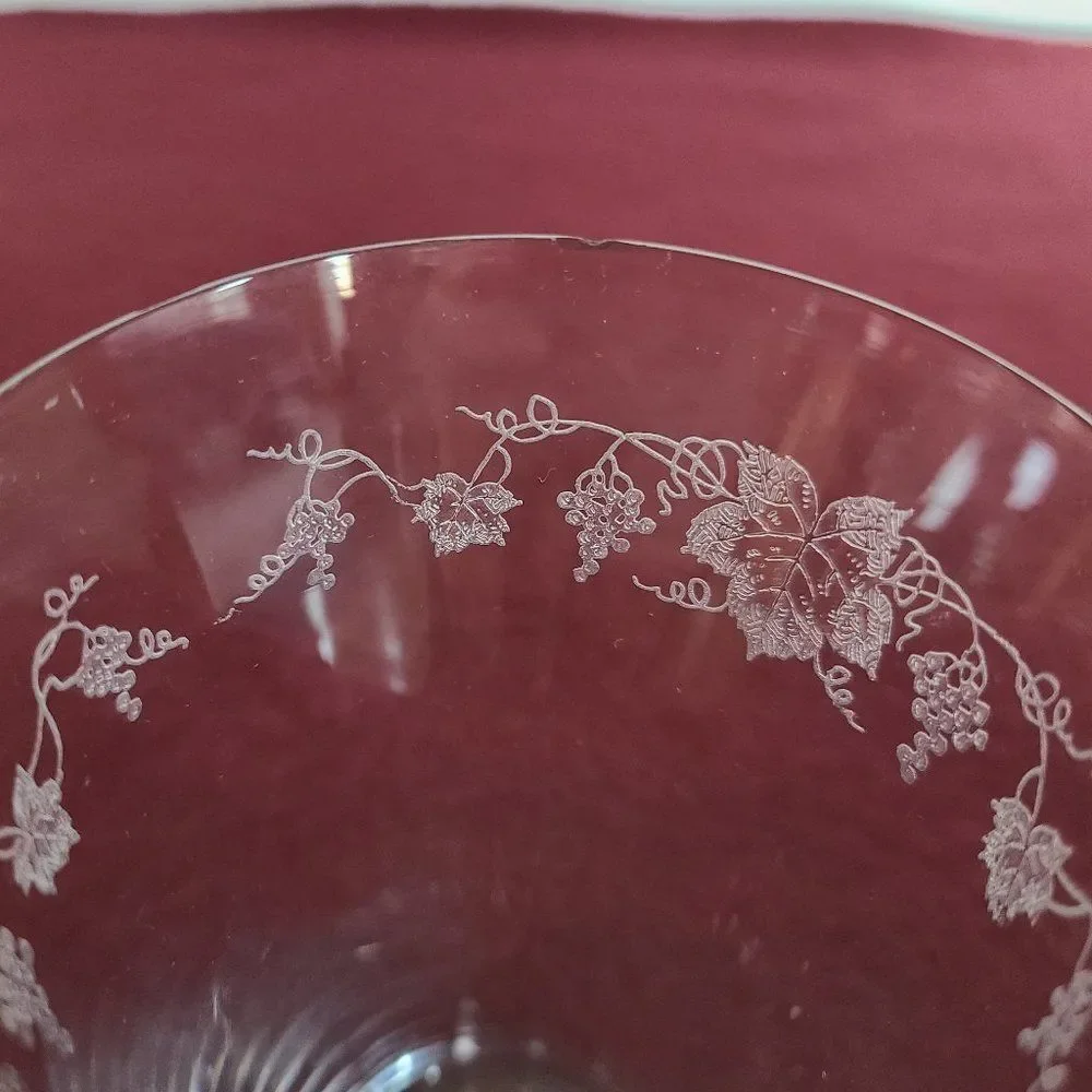 Cambridge Glass Bacchus Grapes Grapevine Leaf Crystal Juice Glass Antique Etched